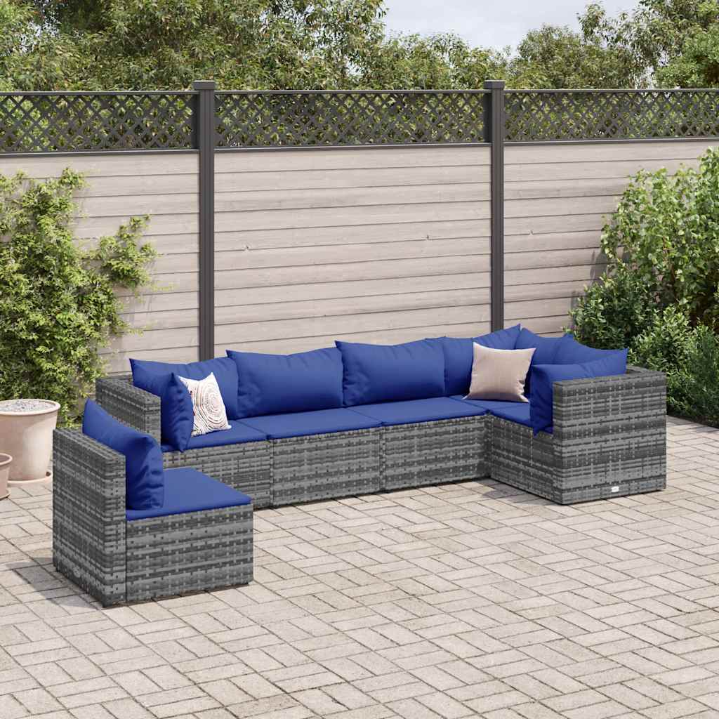 6-delige Loungeset met kussens poly rattan grijs – afbeelding 1