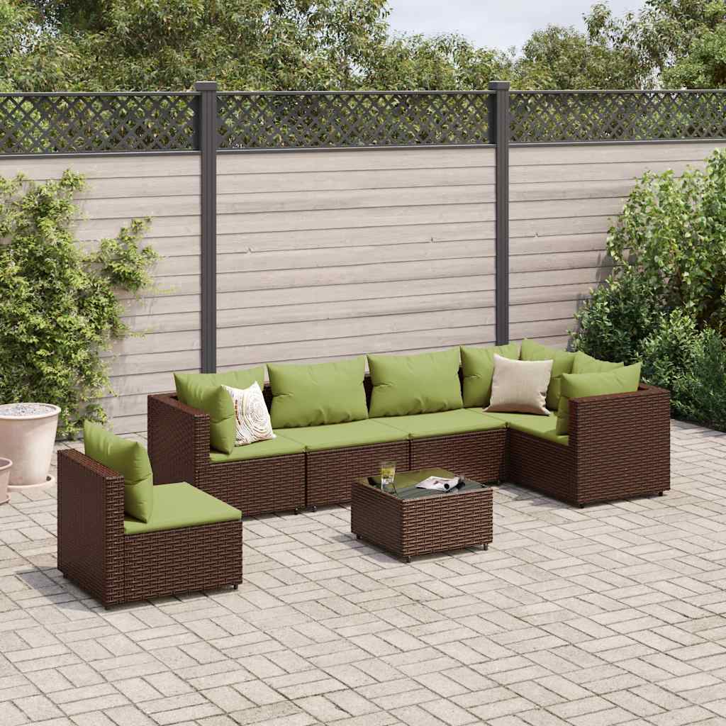 7-delige Loungeset met kussens poly rattan bruin – afbeelding 1