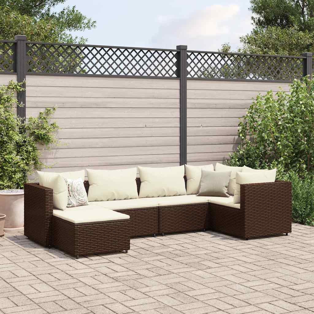 6-delige Loungeset met kussens poly rattan bruin – afbeelding 1