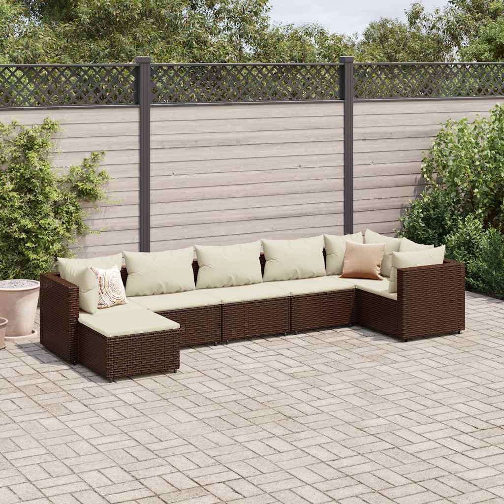 7-delige Loungeset met kussens poly rattan bruin – afbeelding 1