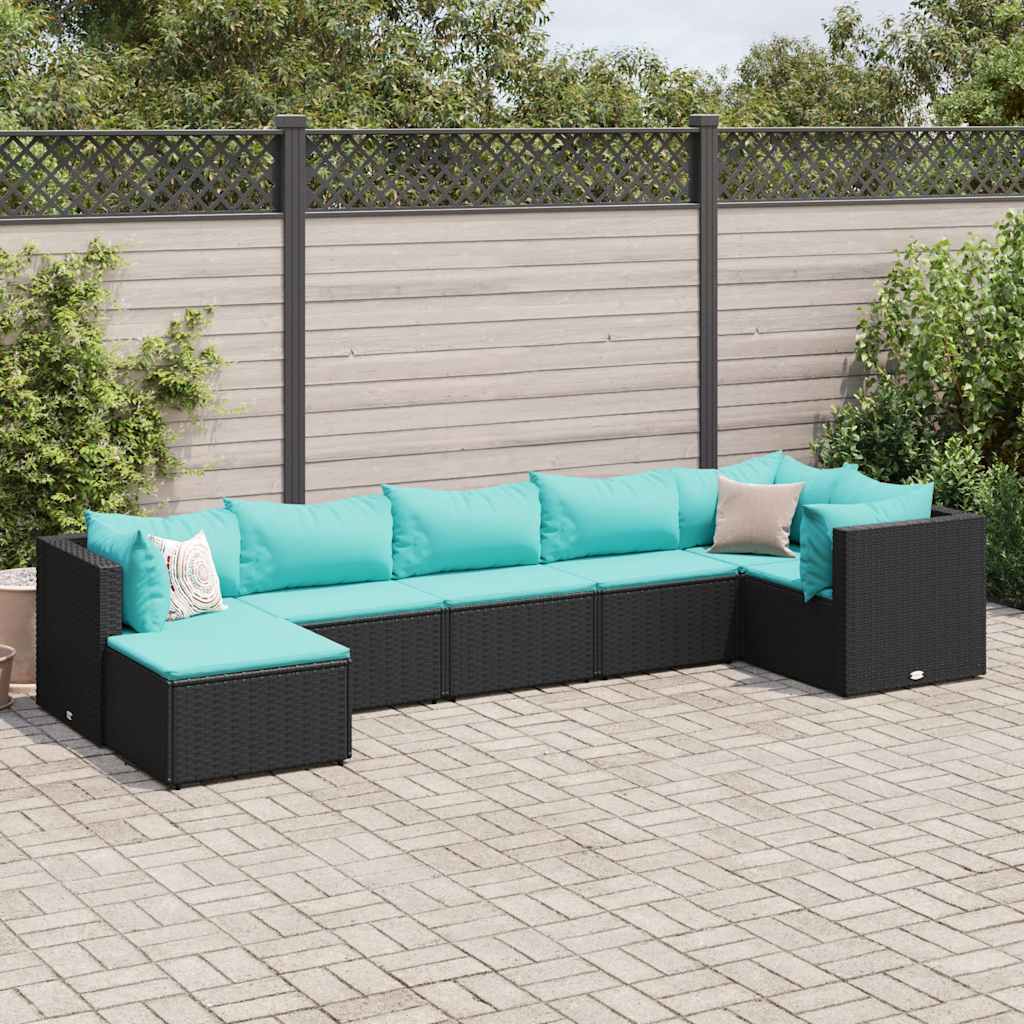 7-delige Loungeset met kussens poly rattan zwart – afbeelding 1