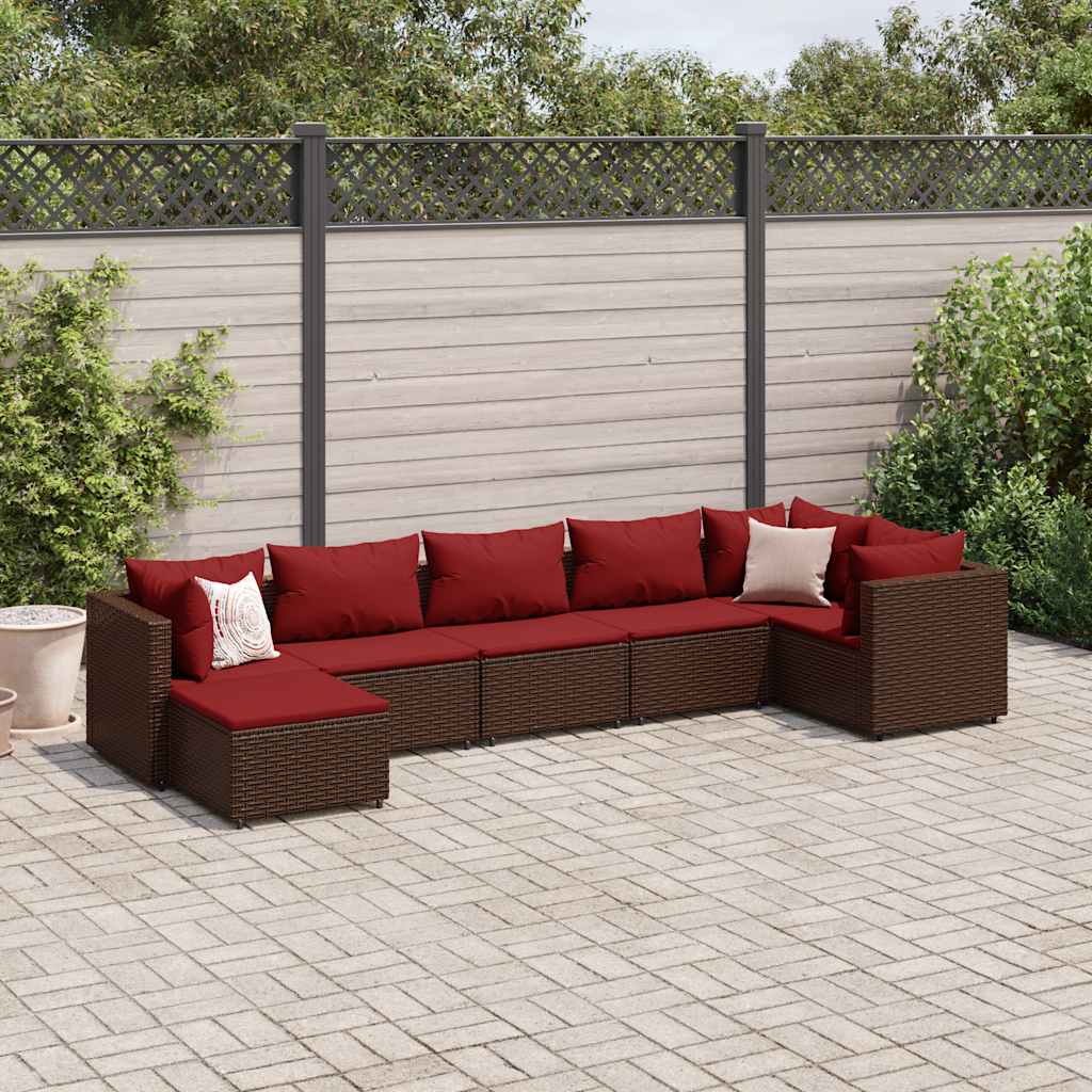7-delige Loungeset met kussens poly rattan bruin – afbeelding 1