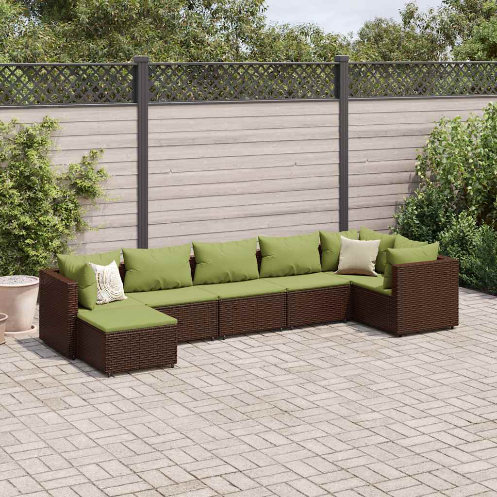 7-delige Loungeset met kussens poly rattan bruin – afbeelding 1