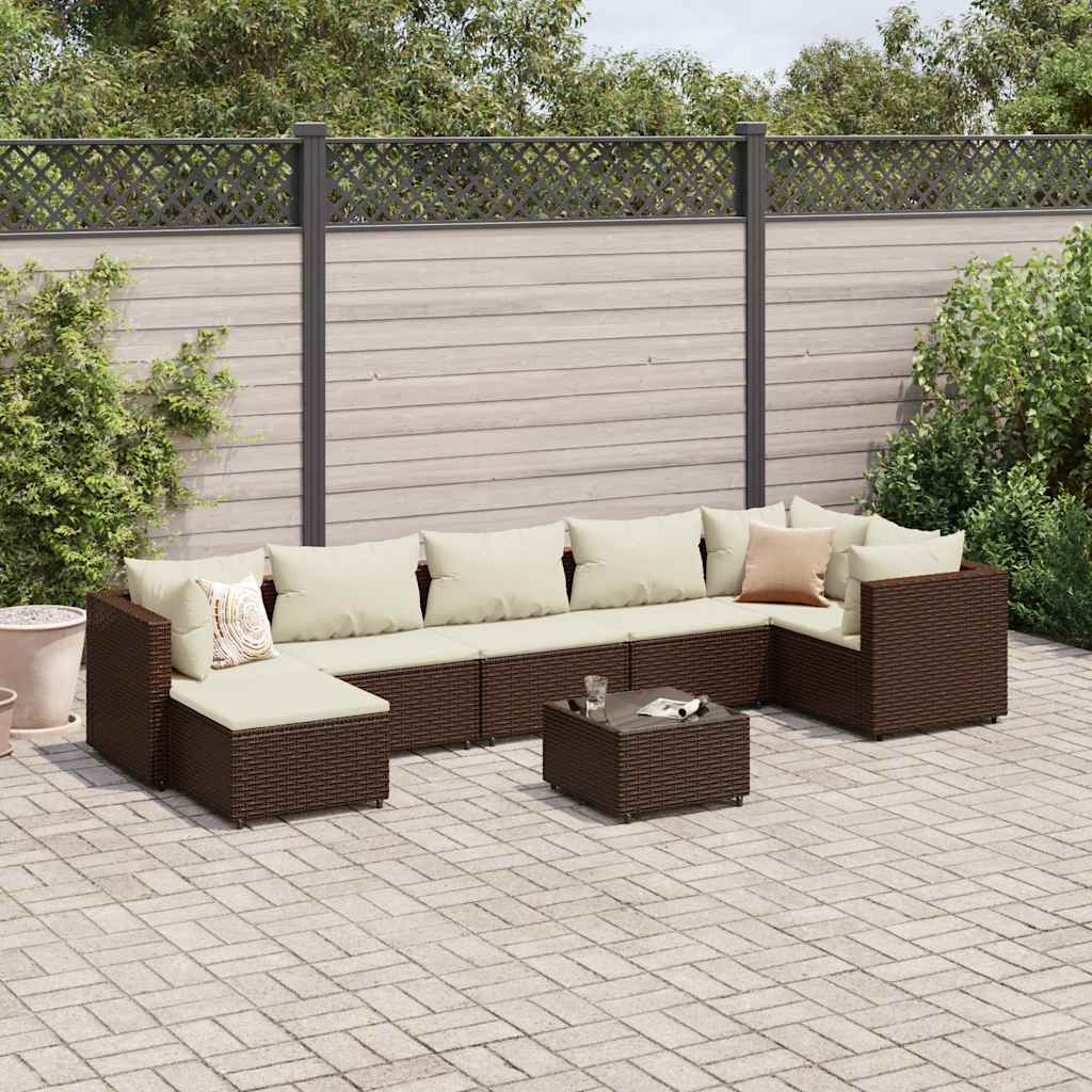 8-delige Loungeset met kussens poly rattan bruin