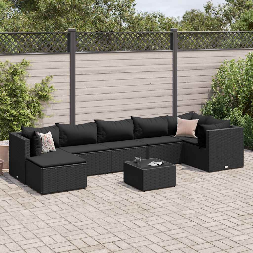 8-delige Loungeset met kussens poly rattan zwart – afbeelding 1