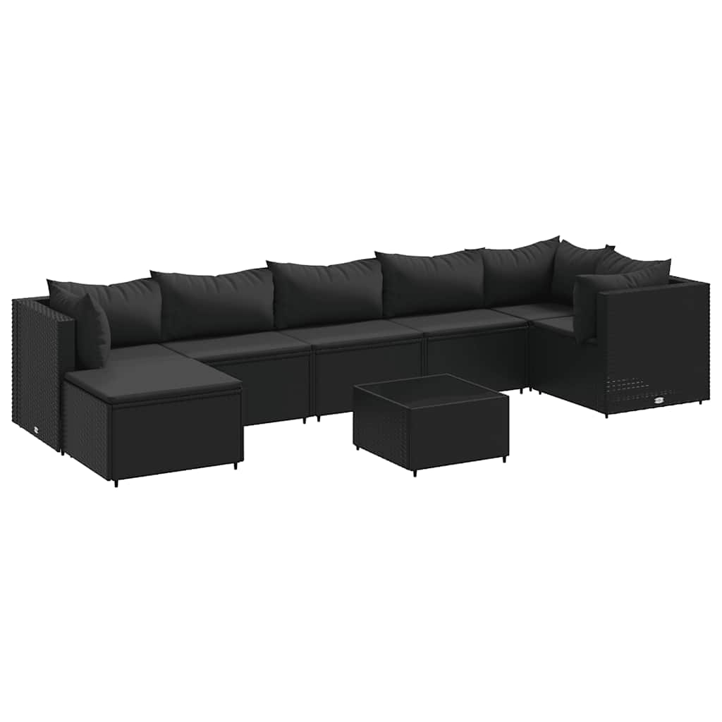 8-delige Loungeset met kussens poly rattan zwart – afbeelding 2