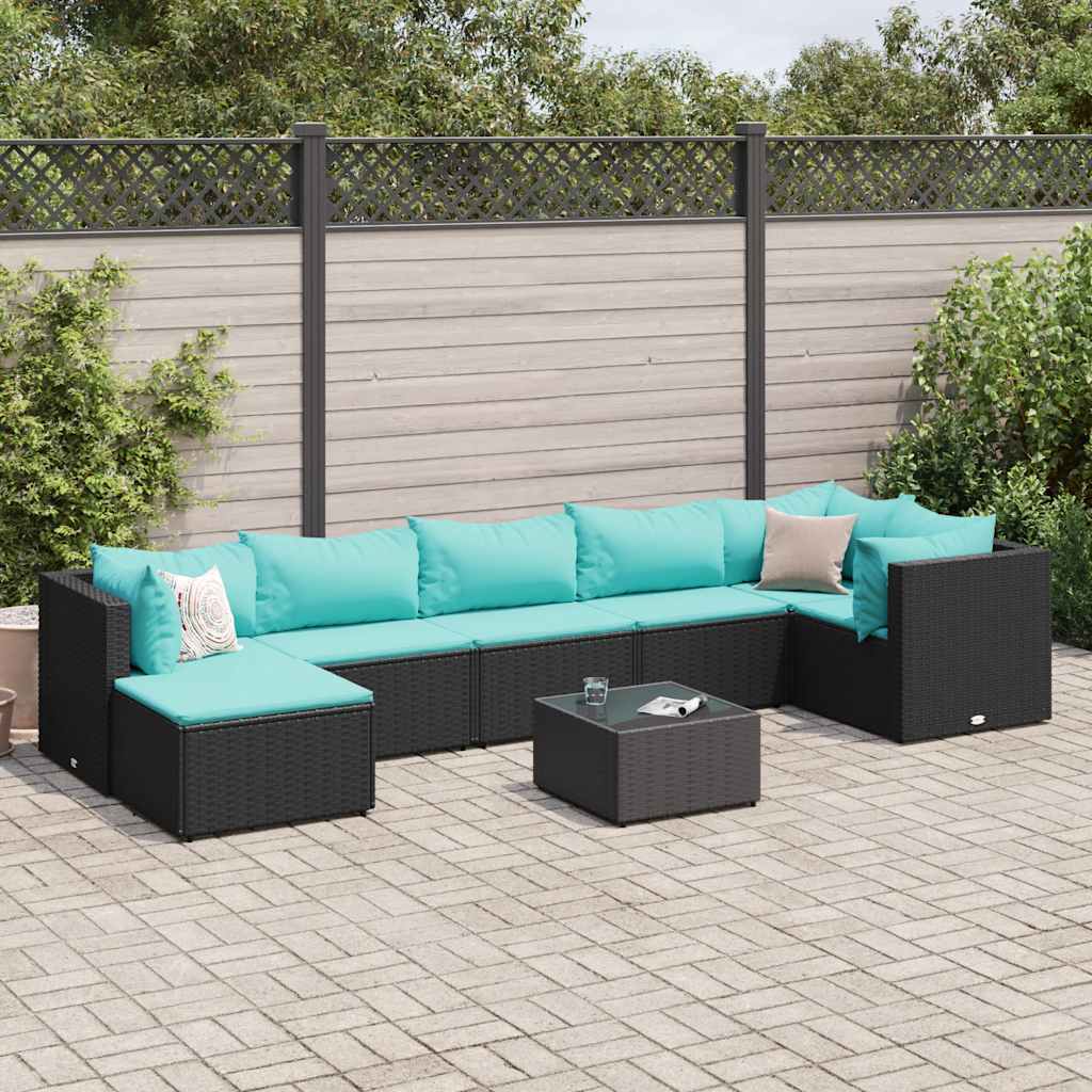 8-delige Loungeset met kussens poly rattan zwart – afbeelding 1