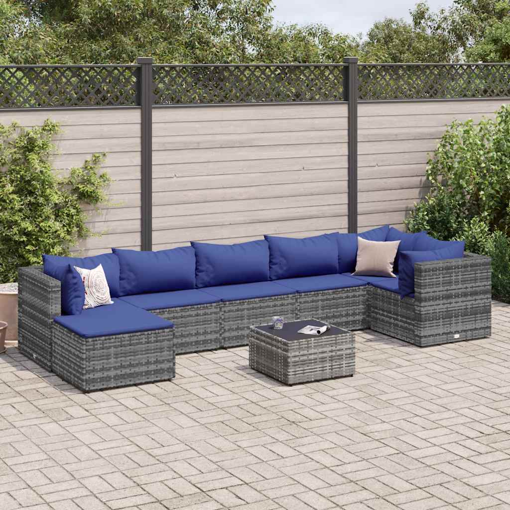 8-delige Loungeset met kussens poly rattan grijs – afbeelding 1