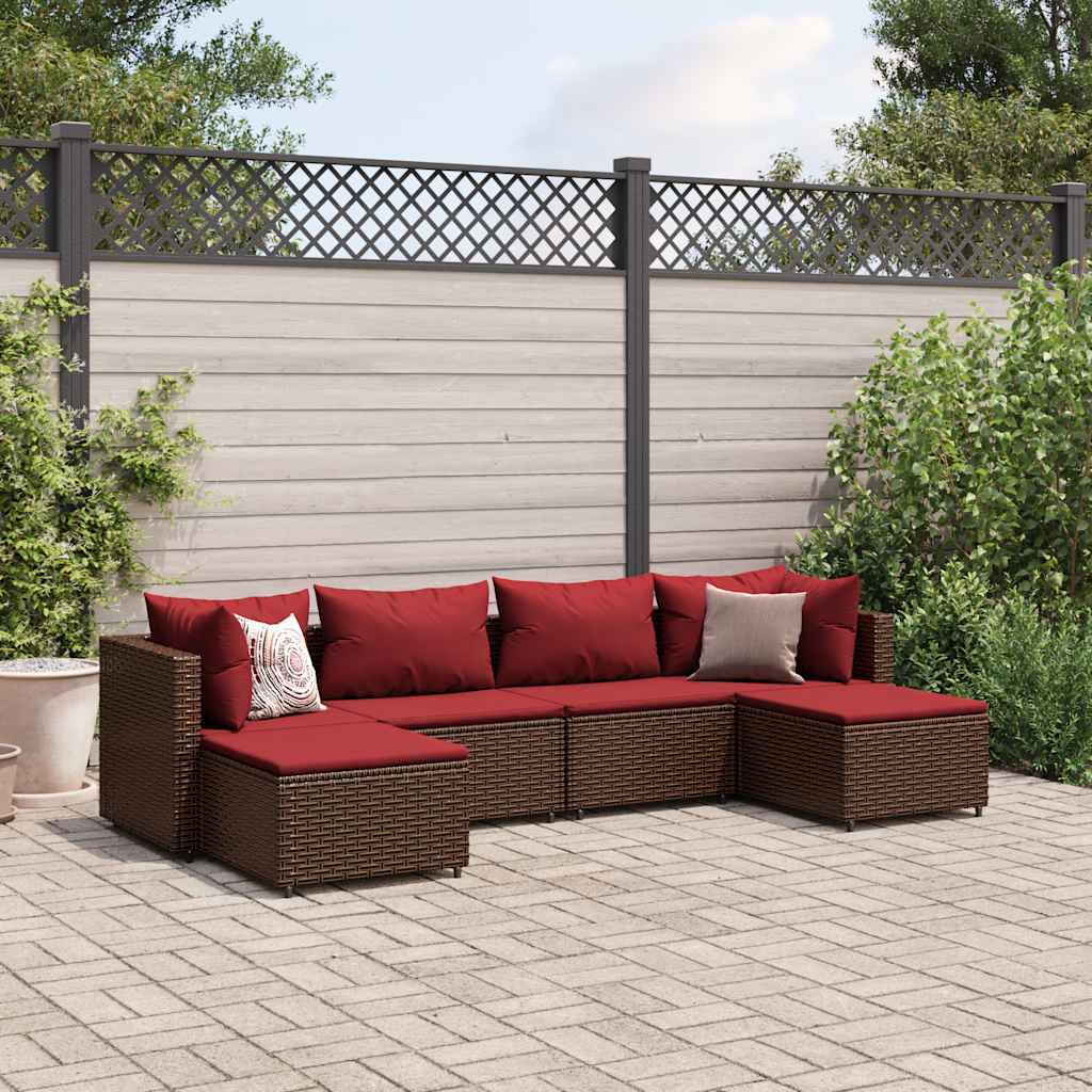 6-delige Loungeset met kussens poly rattan bruin – afbeelding 1