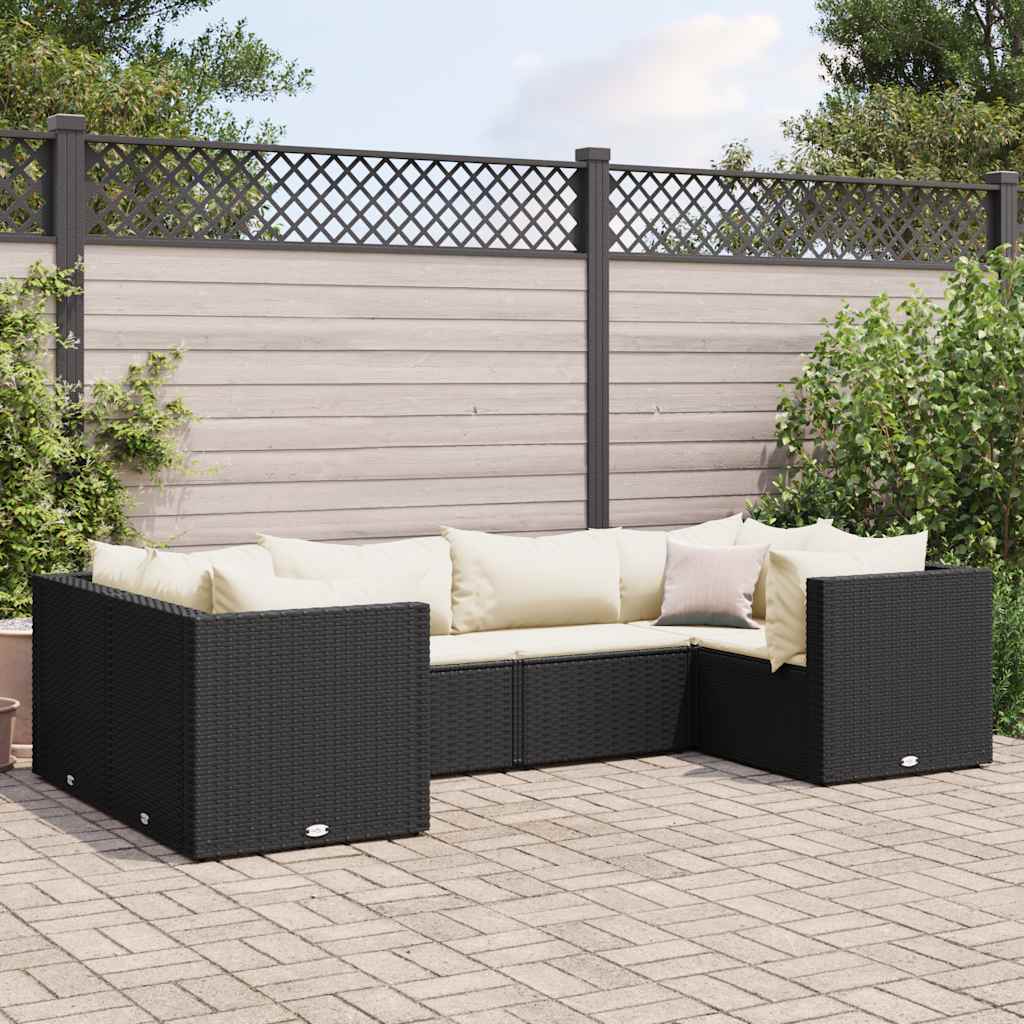 6-delige Loungeset met kussens poly rattan zwart – afbeelding 1