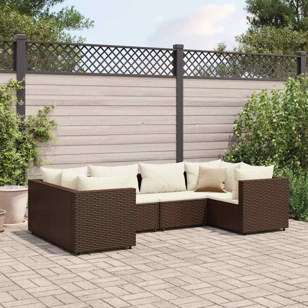 6-delige Loungeset met kussens poly rattan bruin – afbeelding 1