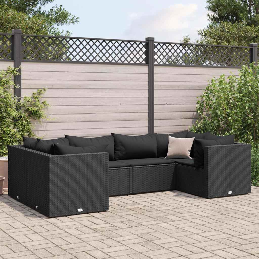 6-delige Loungeset met kussens poly rattan zwart – afbeelding 1