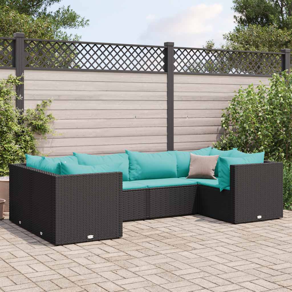 6-delige Loungeset met kussens poly rattan zwart – afbeelding 1