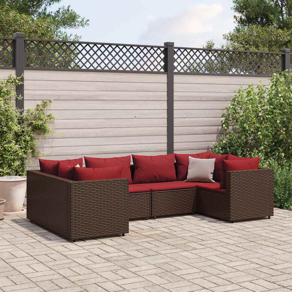 6-delige Loungeset met kussens poly rattan bruin – afbeelding 1