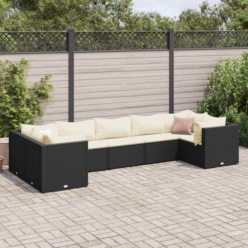 7-delige Loungeset met kussens poly rattan zwart – afbeelding 1