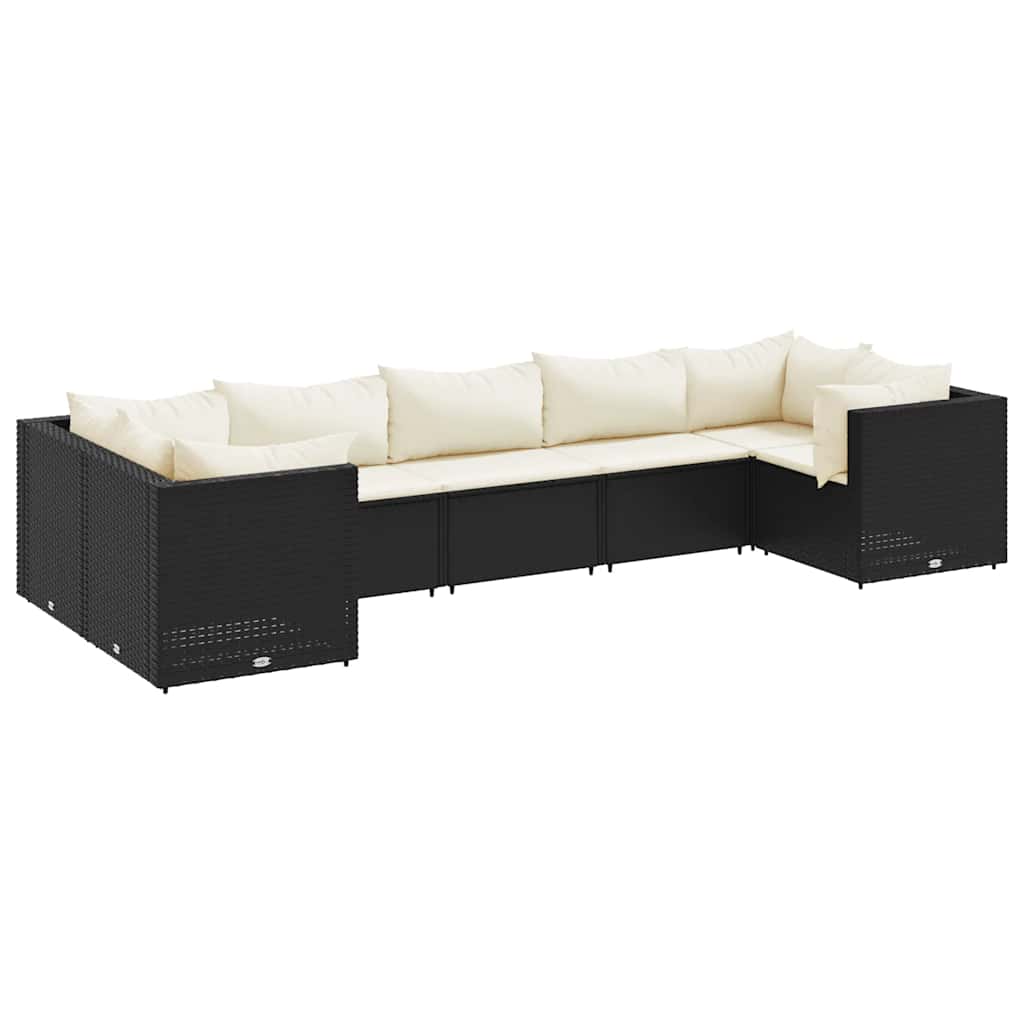 7-delige Loungeset met kussens poly rattan zwart – afbeelding 2