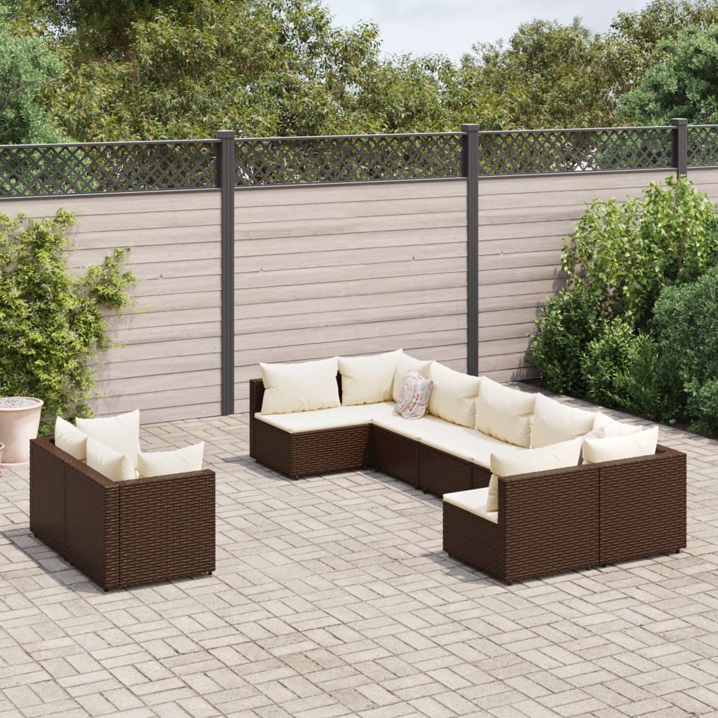 9-delige Loungeset met kussens poly rattan bruin – afbeelding 1