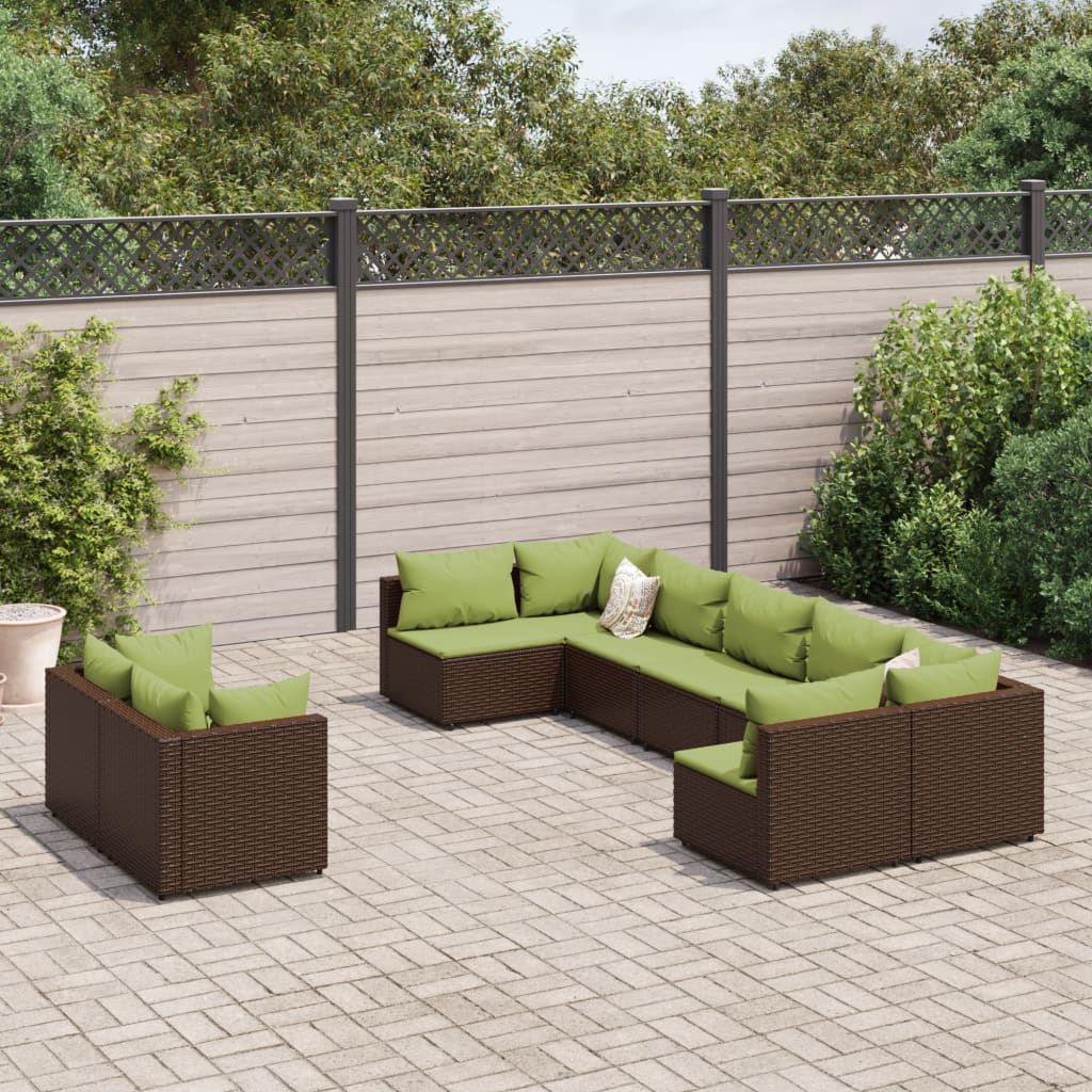 9-delige Loungeset met kussens poly rattan bruin – afbeelding 1