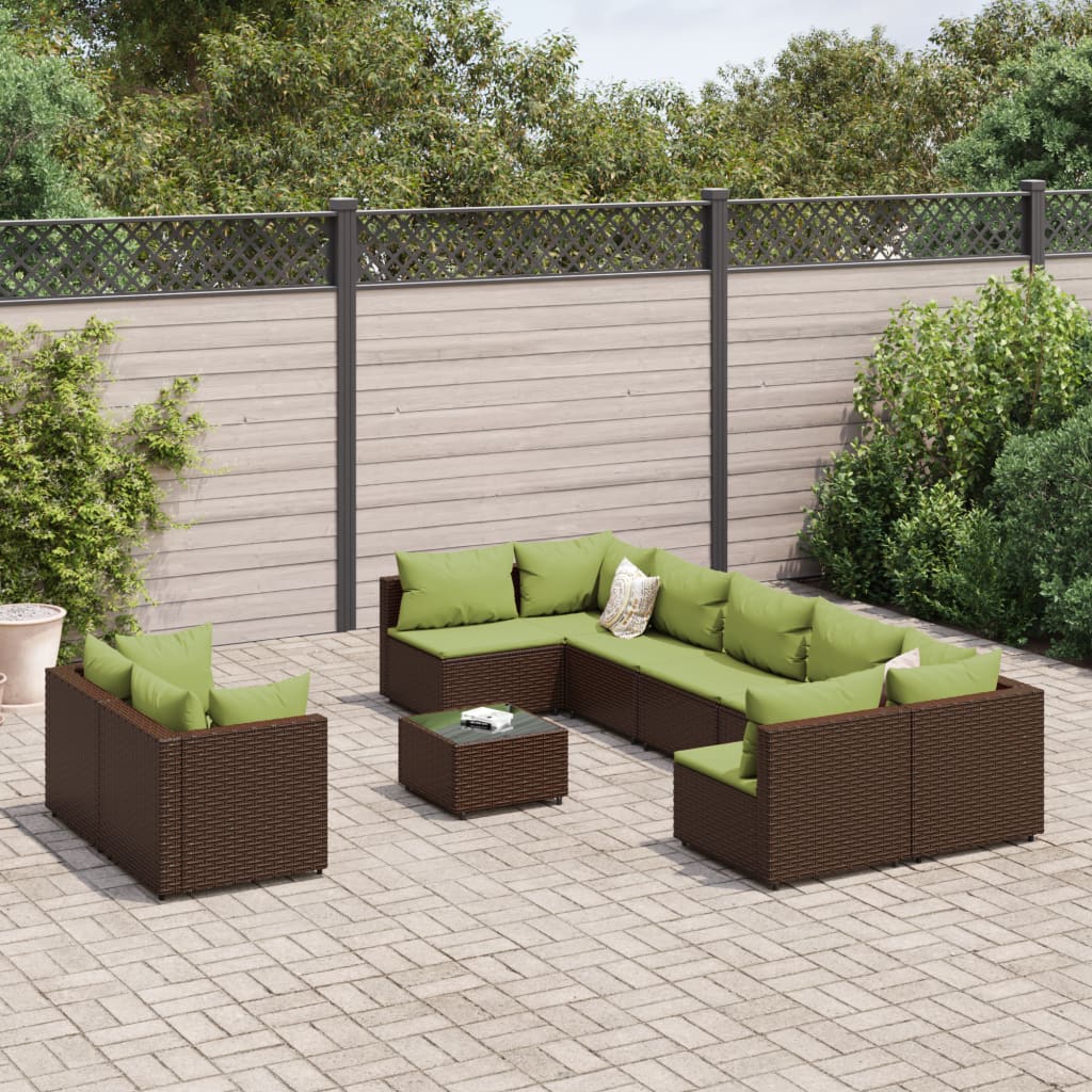 10-delige Loungeset met kussens poly rattan bruin – afbeelding 1