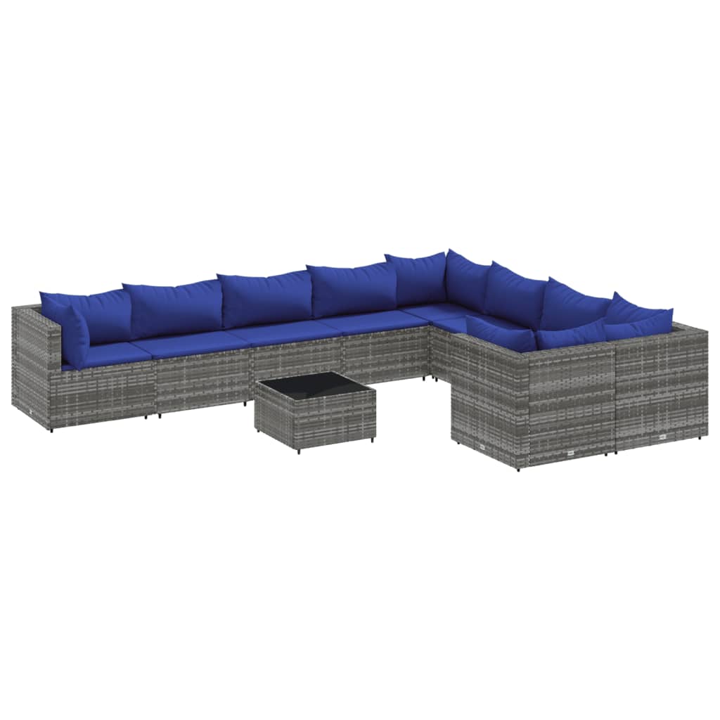 10-delige Loungeset met kussens poly rattan grijs – afbeelding 2