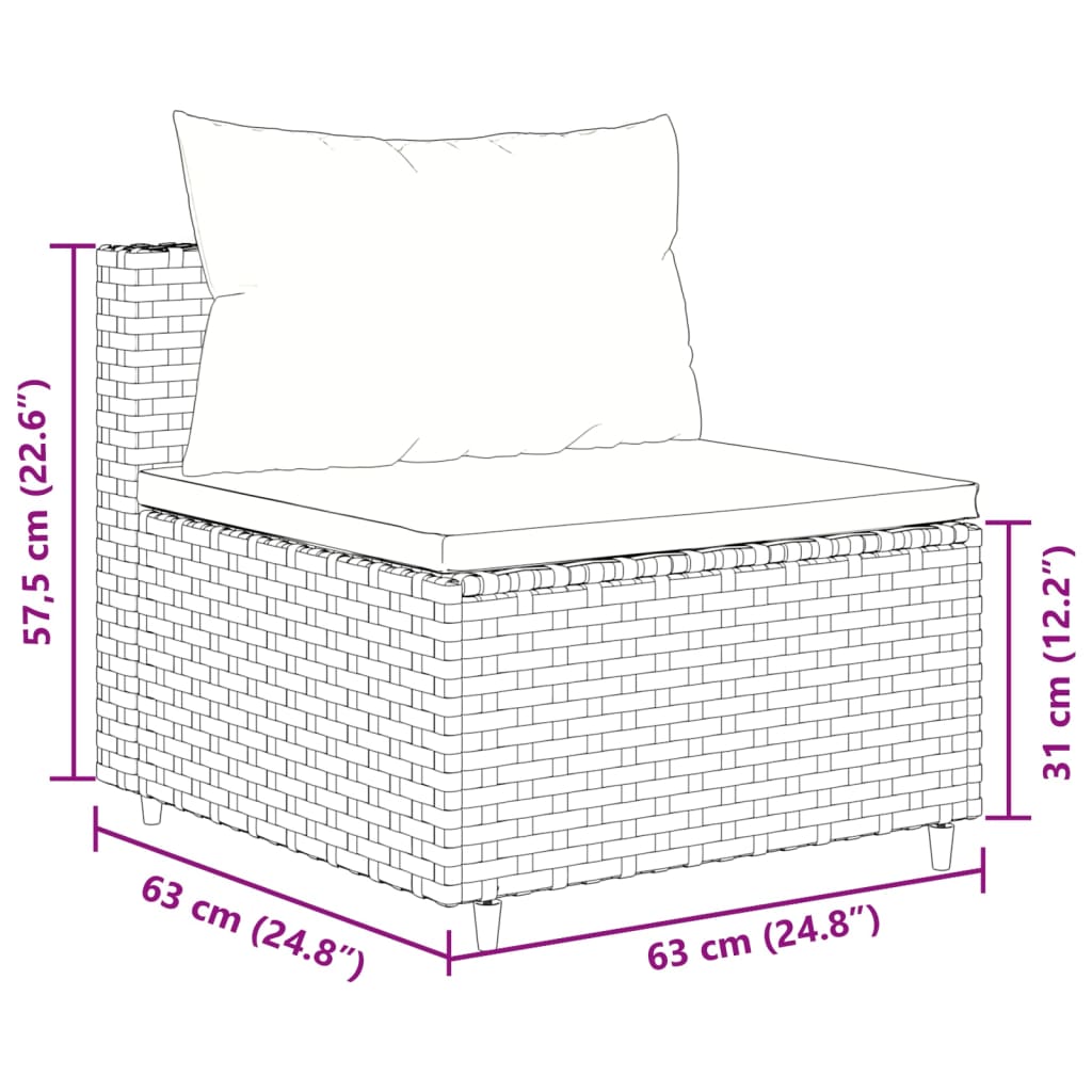 10-delige Loungeset met kussens poly rattan grijs – afbeelding 9