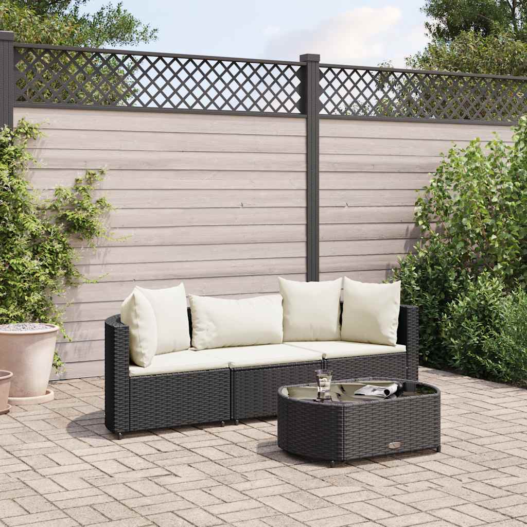 4-delige Loungeset met kussens poly rattan zwart – afbeelding 1