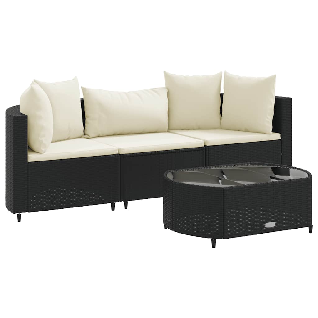 4-delige Loungeset met kussens poly rattan zwart – afbeelding 2