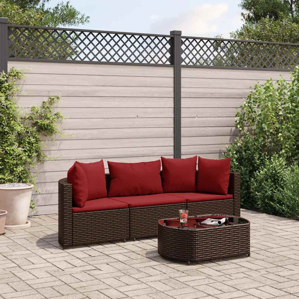 4-delige Loungeset met kussens poly rattan bruin – afbeelding 1