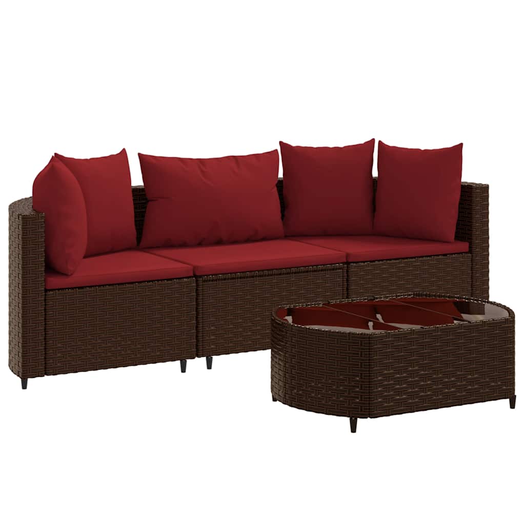 4-delige Loungeset met kussens poly rattan bruin – afbeelding 2