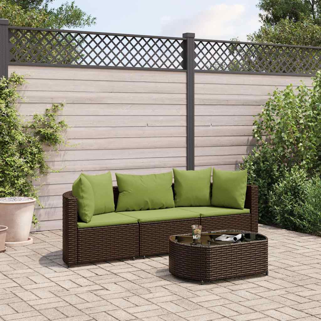 4-delige Loungeset met kussens poly rattan bruin – afbeelding 1