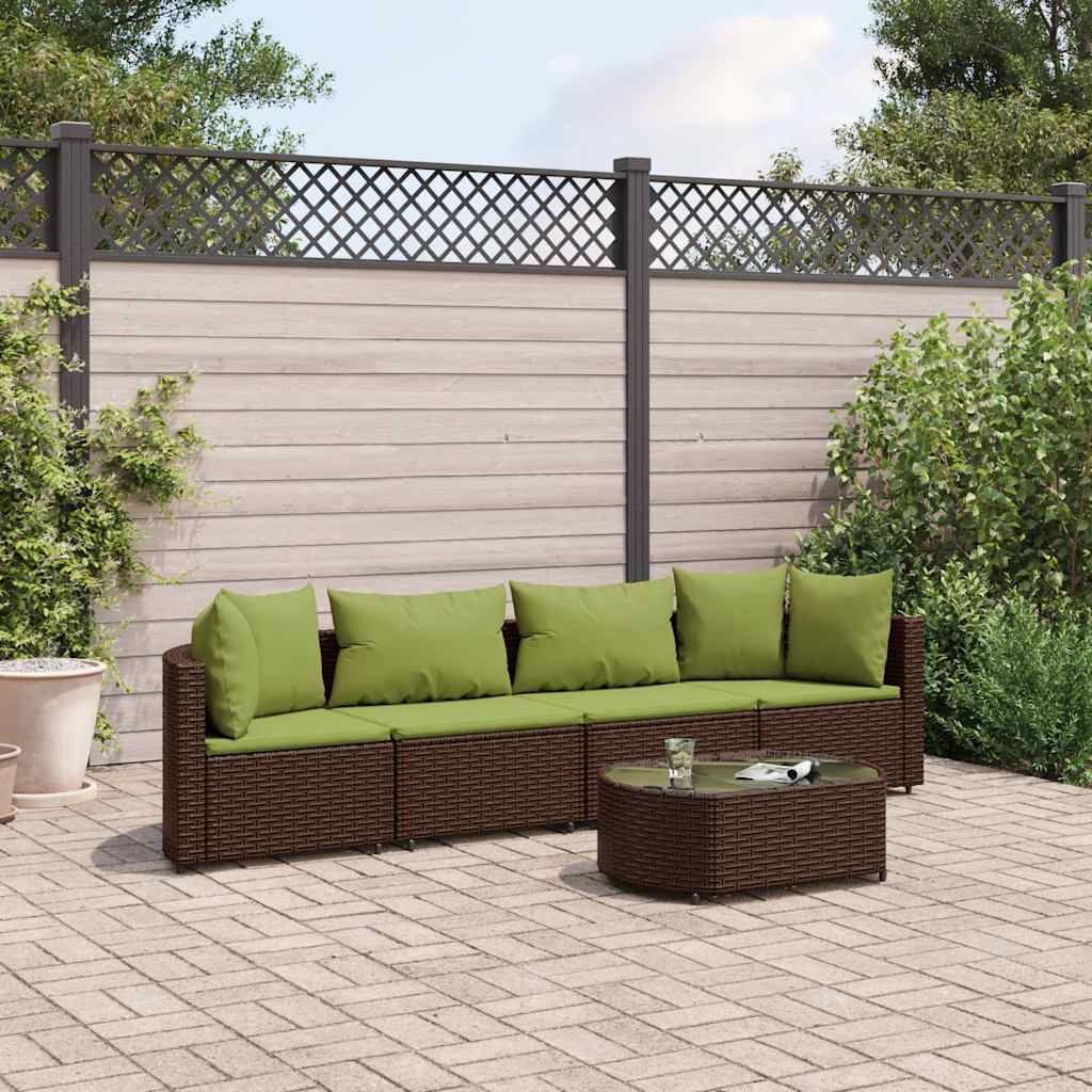 5-delige Loungeset met kussens poly rattan bruin – afbeelding 1