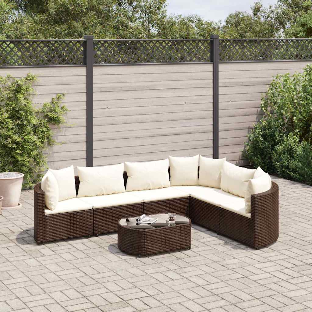 7-delige Loungeset met kussens poly rattan bruin – afbeelding 1