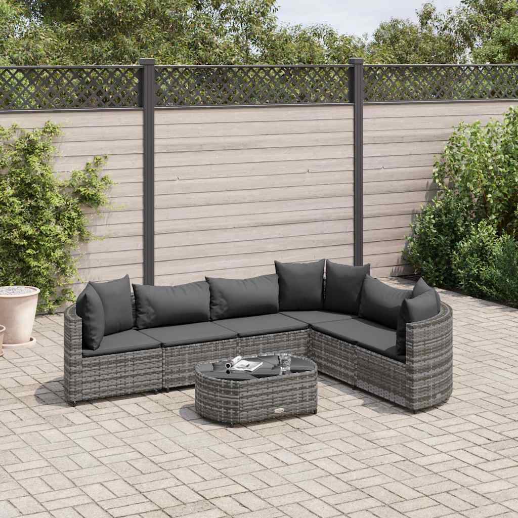 7-delige Loungeset met kussens poly rattan grijs – afbeelding 1