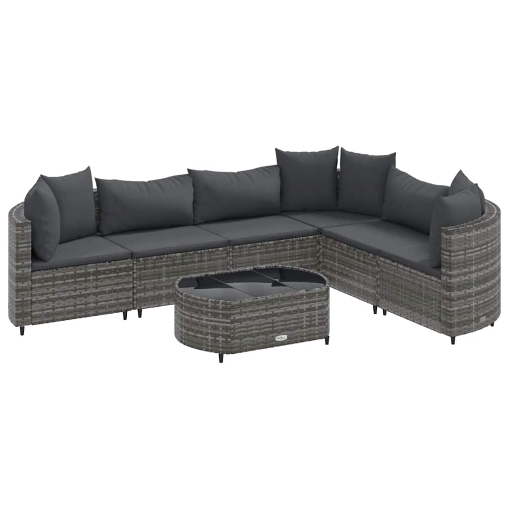 7-delige Loungeset met kussens poly rattan grijs – afbeelding 2