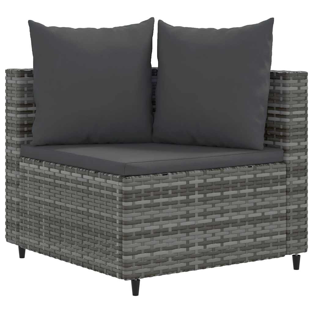 7-delige Loungeset met kussens poly rattan grijs – afbeelding 3