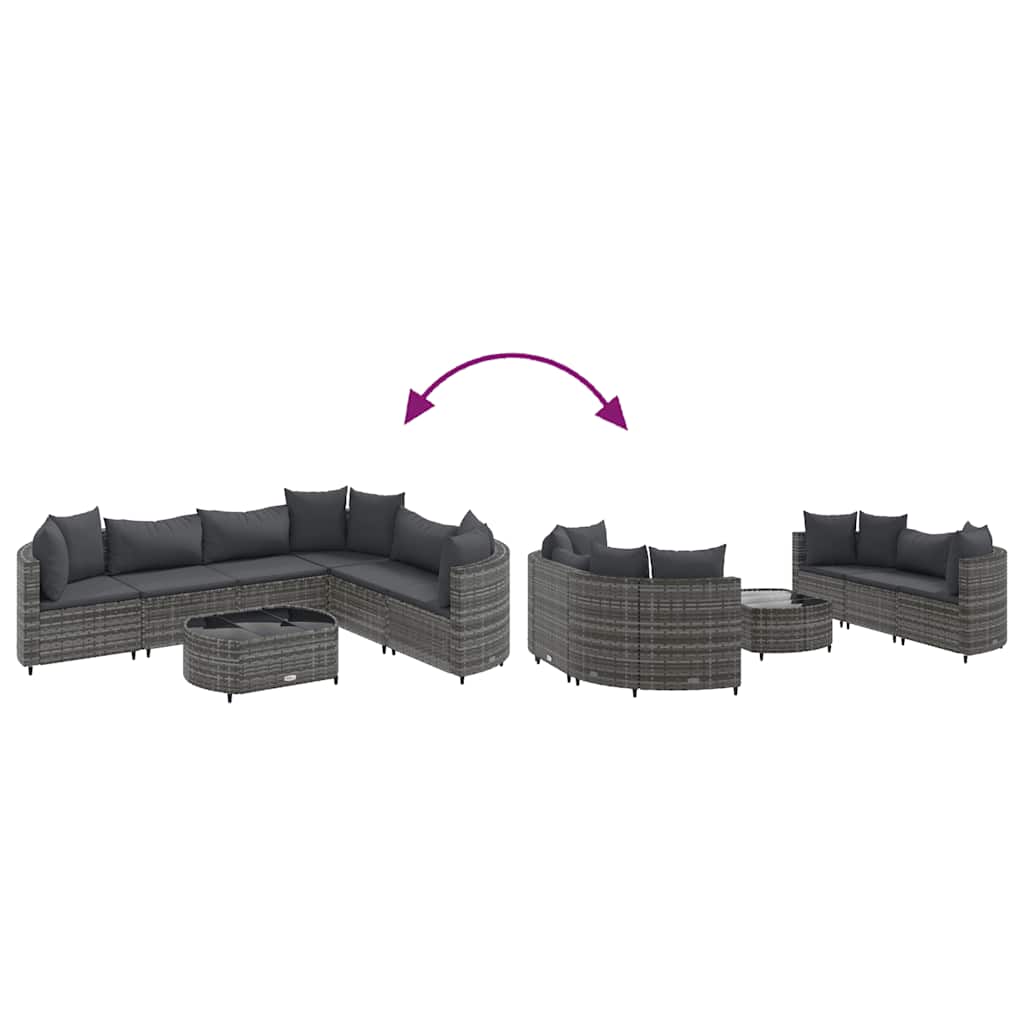 7-delige Loungeset met kussens poly rattan grijs – afbeelding 6