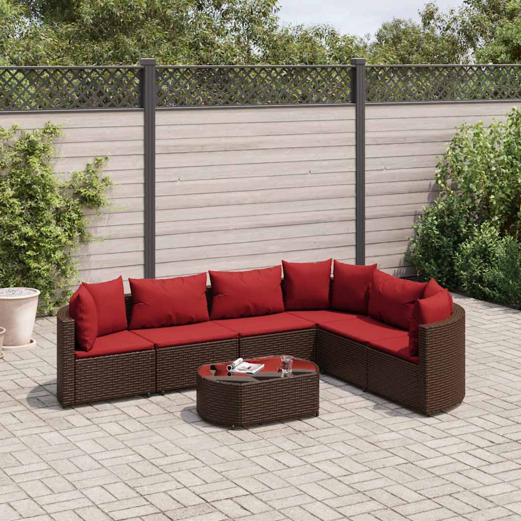 7-delige Loungeset met kussens poly rattan bruin – afbeelding 1