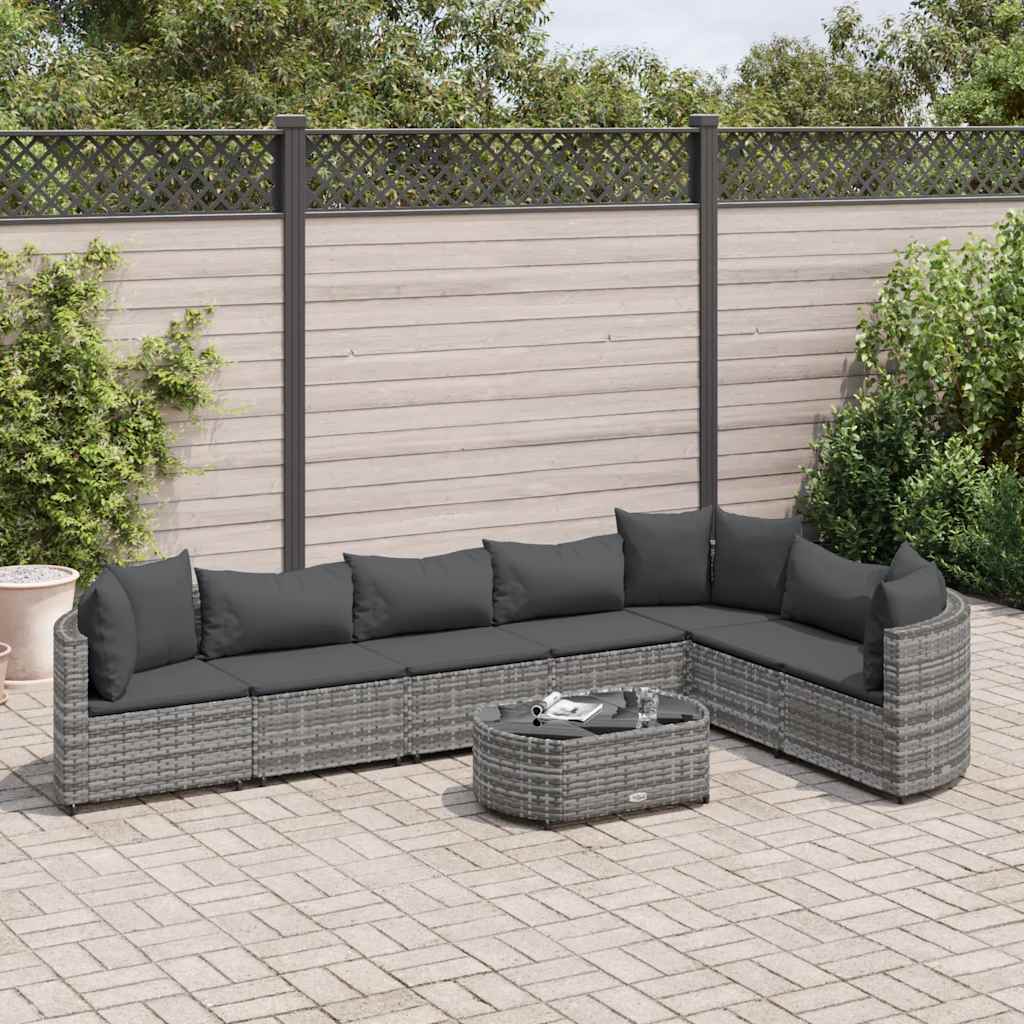 8-delige Loungeset met kussens poly rattan grijs – afbeelding 1