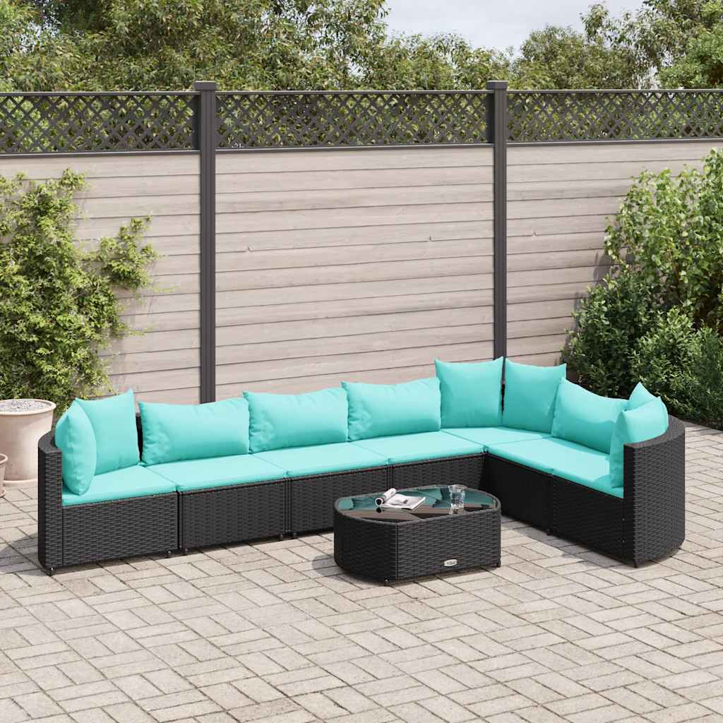 8-delige Loungeset met kussens poly rattan zwart – afbeelding 1