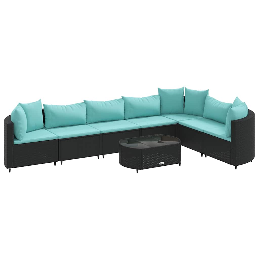 8-delige Loungeset met kussens poly rattan zwart – afbeelding 2