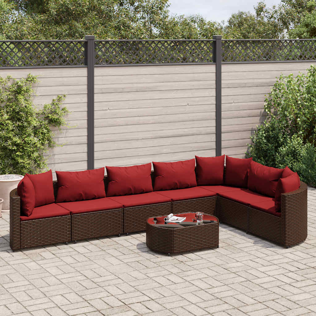 8-delige Loungeset met kussens poly rattan bruin – afbeelding 1