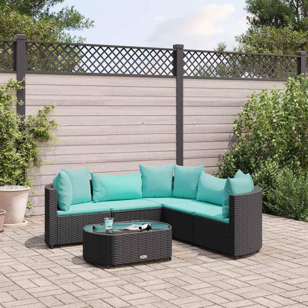 6-delige Loungeset met kussens poly rattan zwart – afbeelding 1