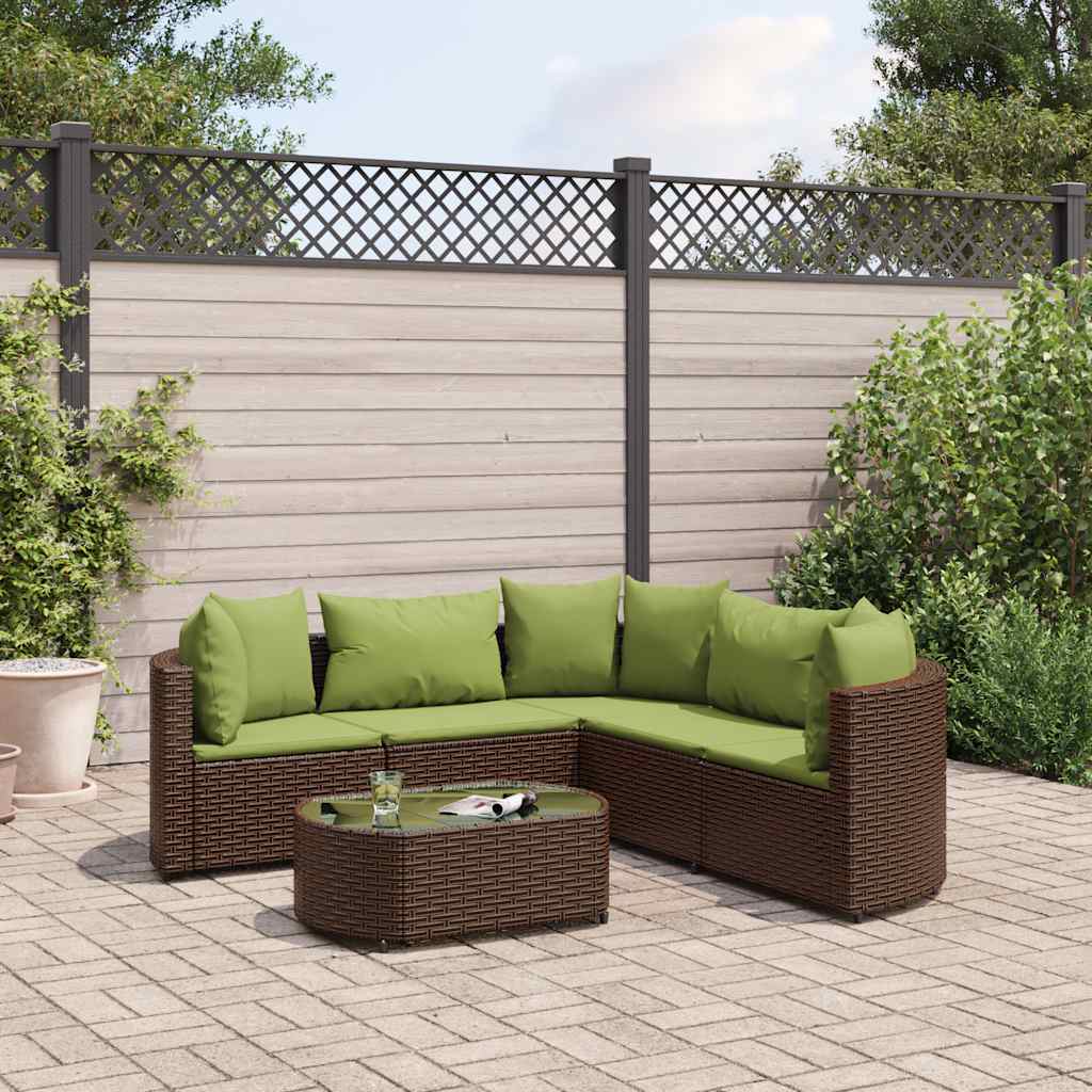 6-delige Loungeset met kussens poly rattan bruin – afbeelding 1