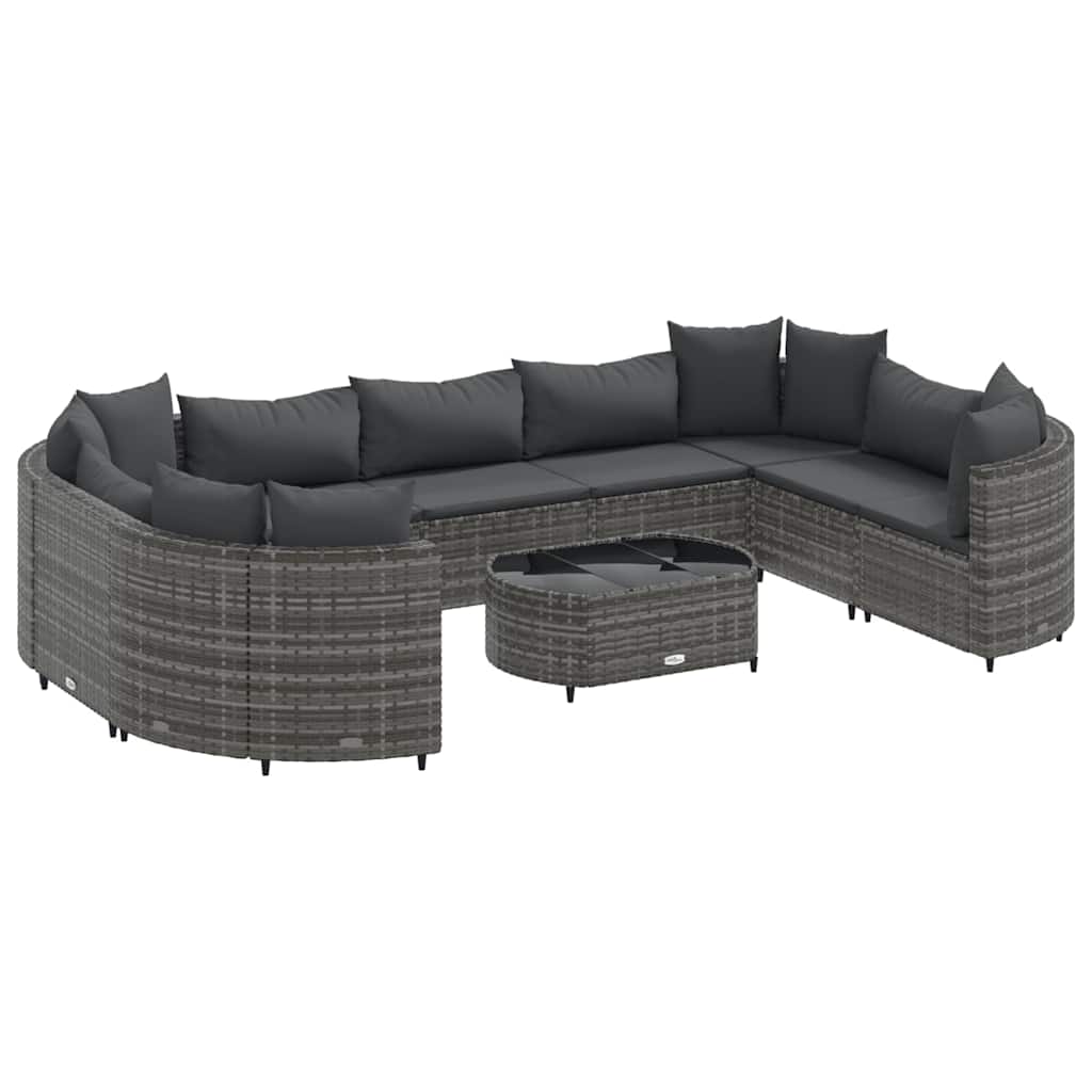 10-delige Loungeset met kussens poly rattan grijs – afbeelding 2