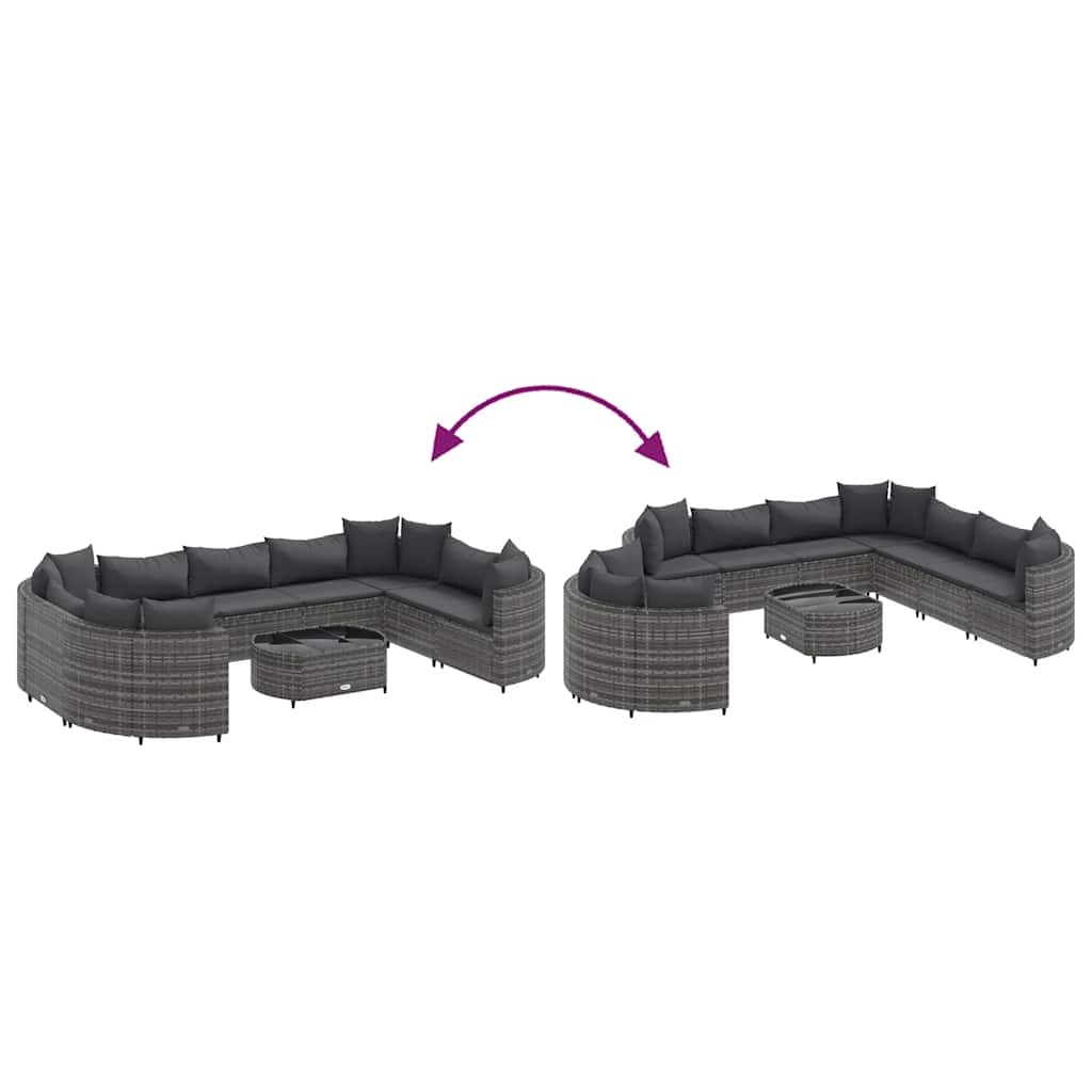 10-delige Loungeset met kussens poly rattan grijs – afbeelding 6