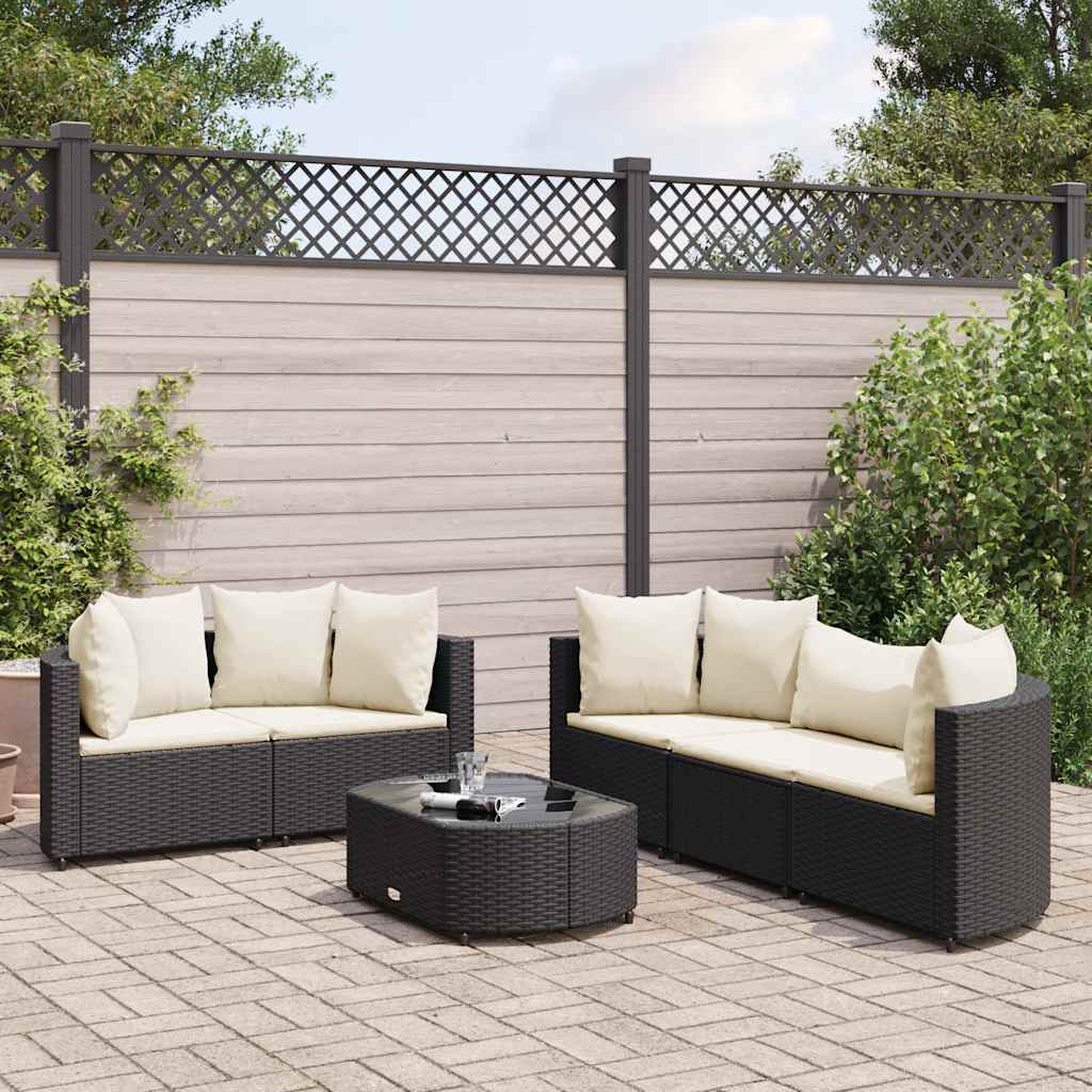 6-delige Loungeset met kussens poly rattan zwart – afbeelding 1