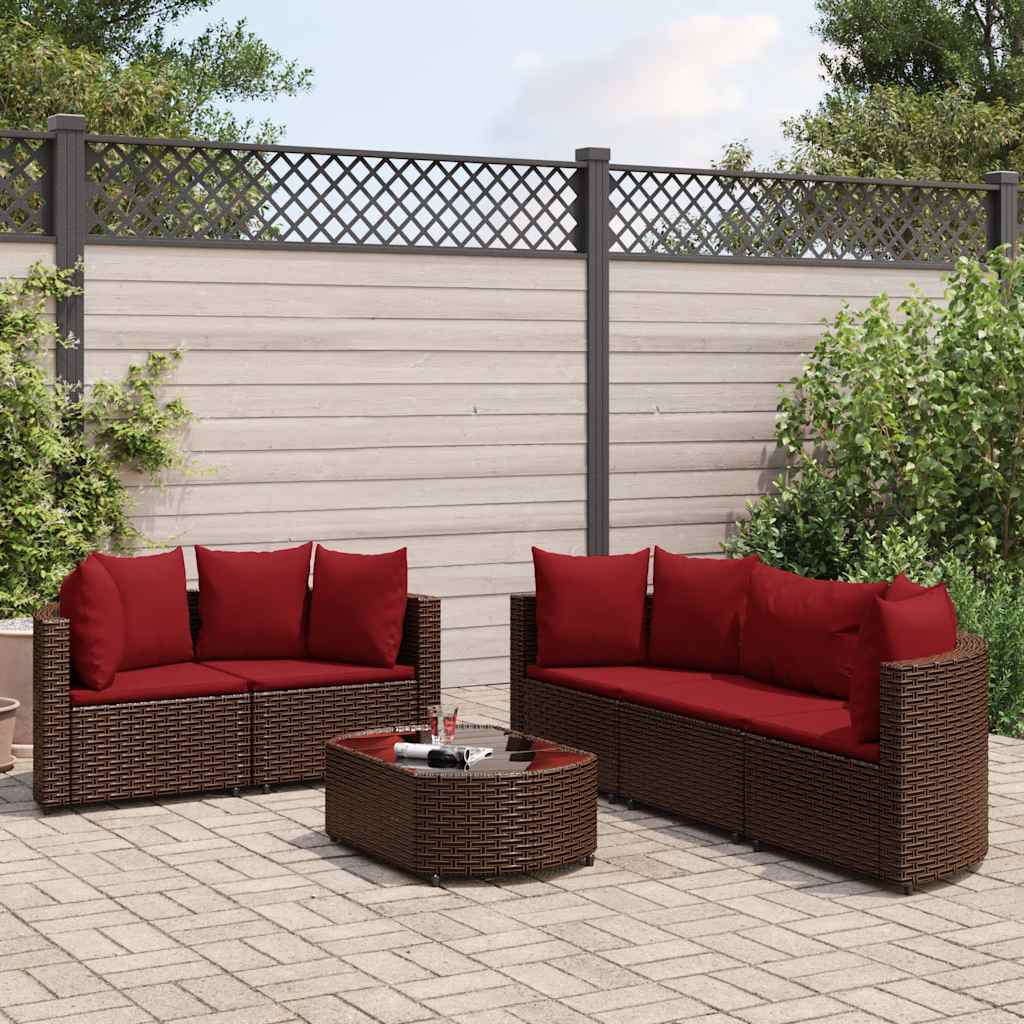 6-delige Loungeset met kussens poly rattan bruin – afbeelding 1