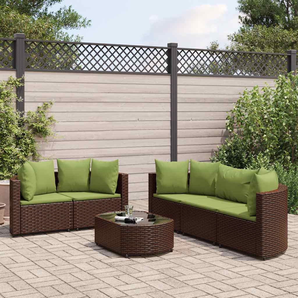 6-delige Loungeset met kussens poly rattan bruin – afbeelding 1