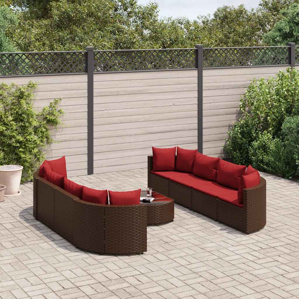 9-delige Loungeset met kussens poly rattan bruin – afbeelding 1