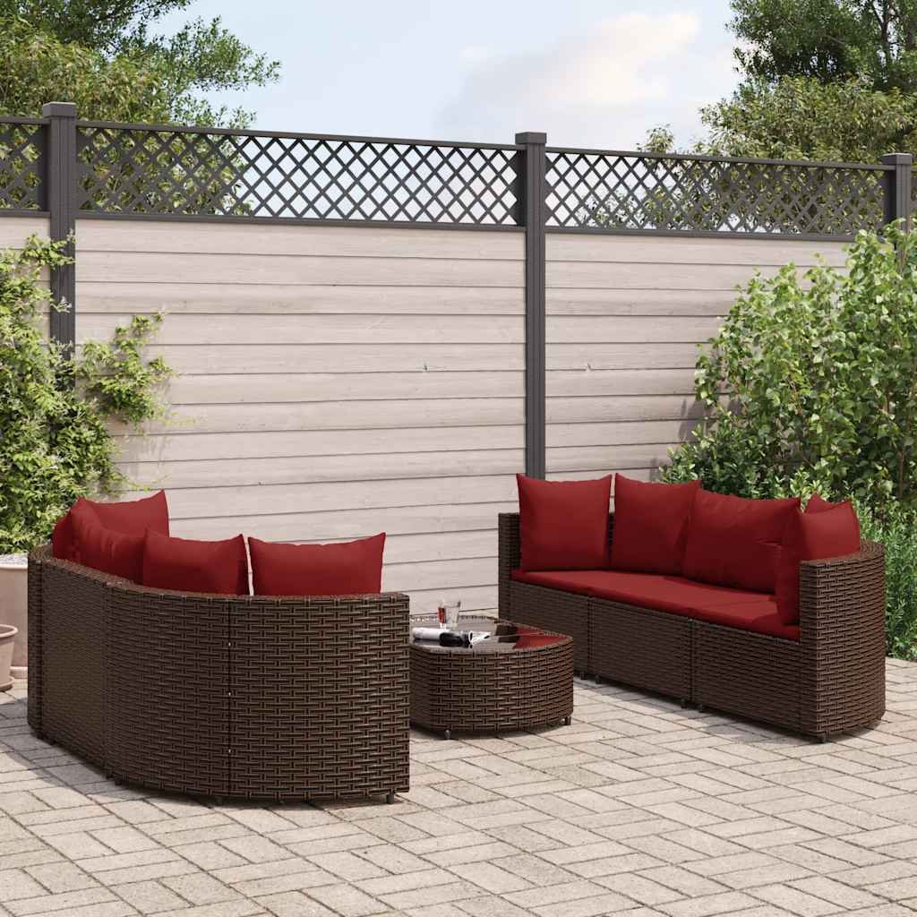 7-delige Loungeset met kussens poly rattan bruin – afbeelding 1